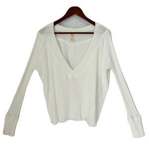 We the Free Blouse Women XS Ivory Oversized Pullover Thumbhole Athleisure Comfy